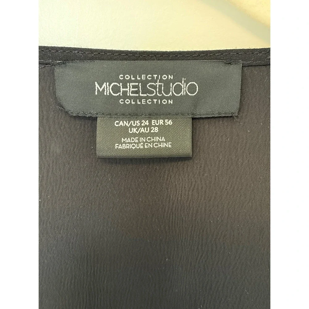 Michel Studio Black Draped Open Front Blazer Ruched‎ 3/4 Sleeve Plus Size 24